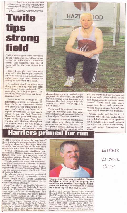 Traralgon Marathon, The Express 22nd June 2000